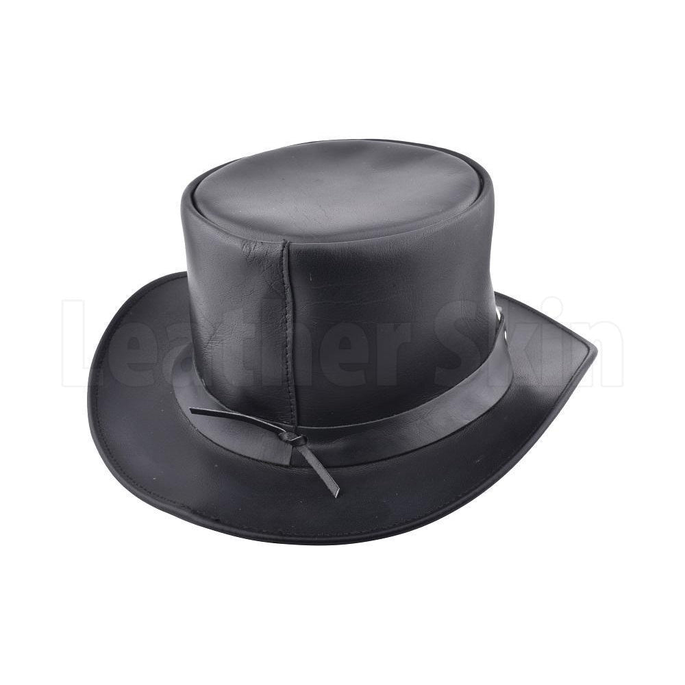 Ebony Black Leather Punk Top Hat