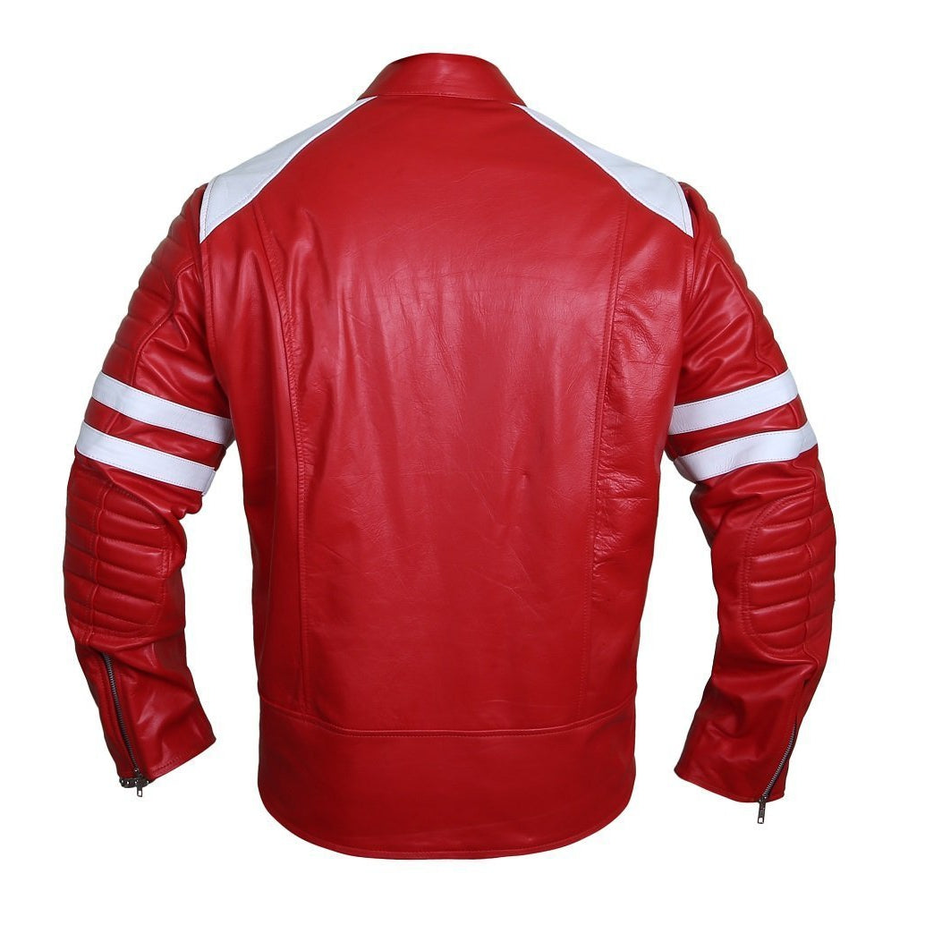 Edgy Crimson Leather Racer Jacket - Leather Skin Shop