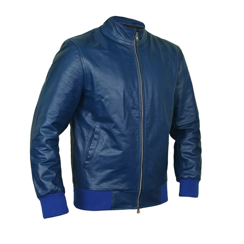 Edgy Navy-Blue Bomber Flight Leather Jacket - Leather Skin Shop