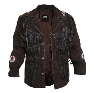 Edgy Chocolate Brown Leather Jacket with Fringes - Leather Skin Shop