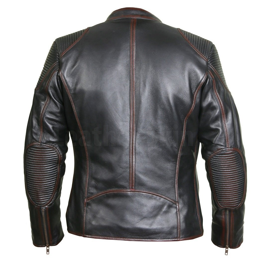 Elegant Black Cafe Racer Leather Jacket with Chocolate Lining