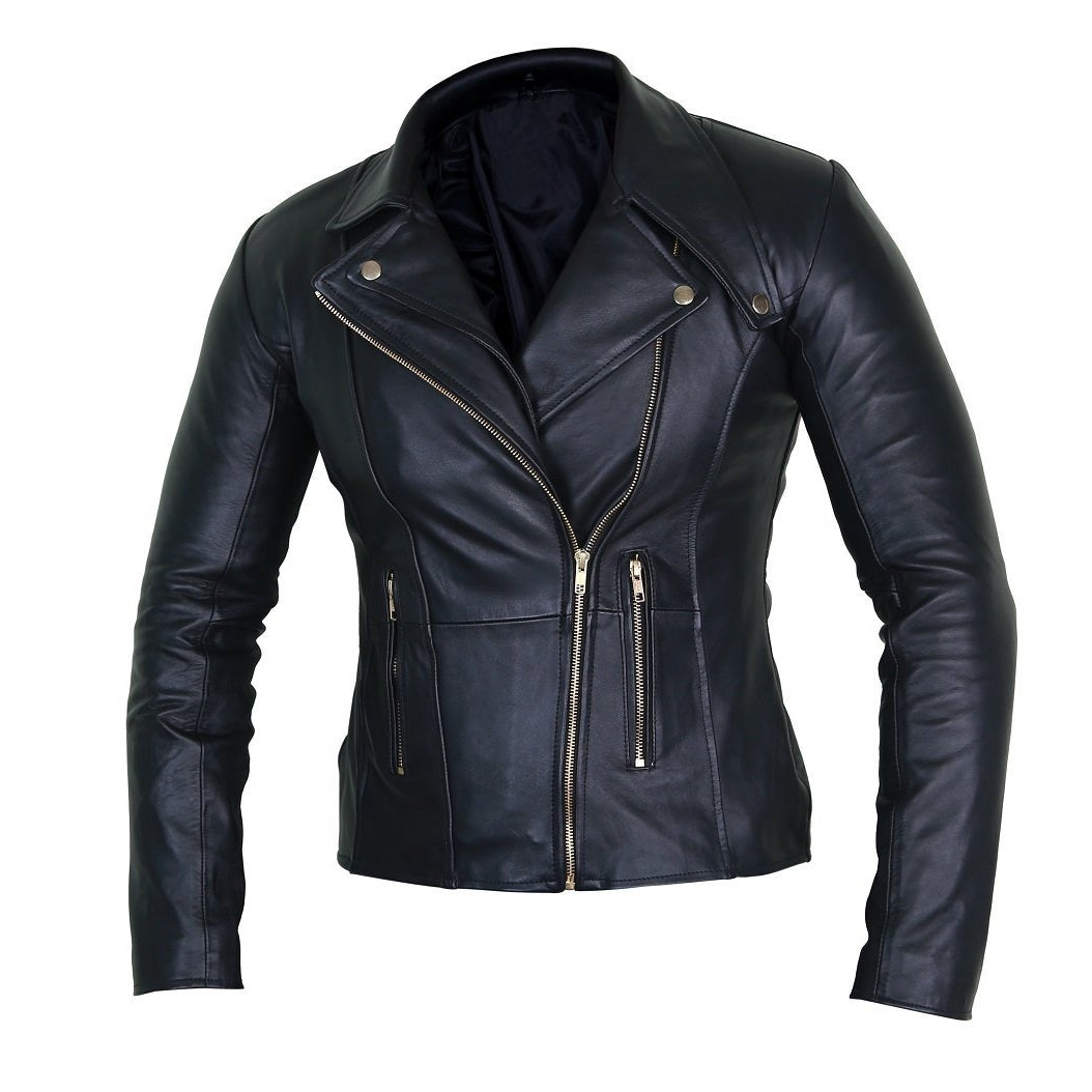 Elegant Black Leather Biker Jacket for Women