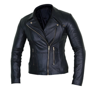 Elegant Black Leather Biker Jacket for Women - Leather Skin Shop