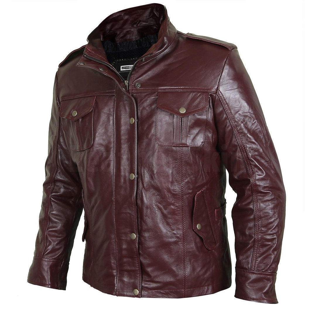 Exceptional burgundy leather field jacket