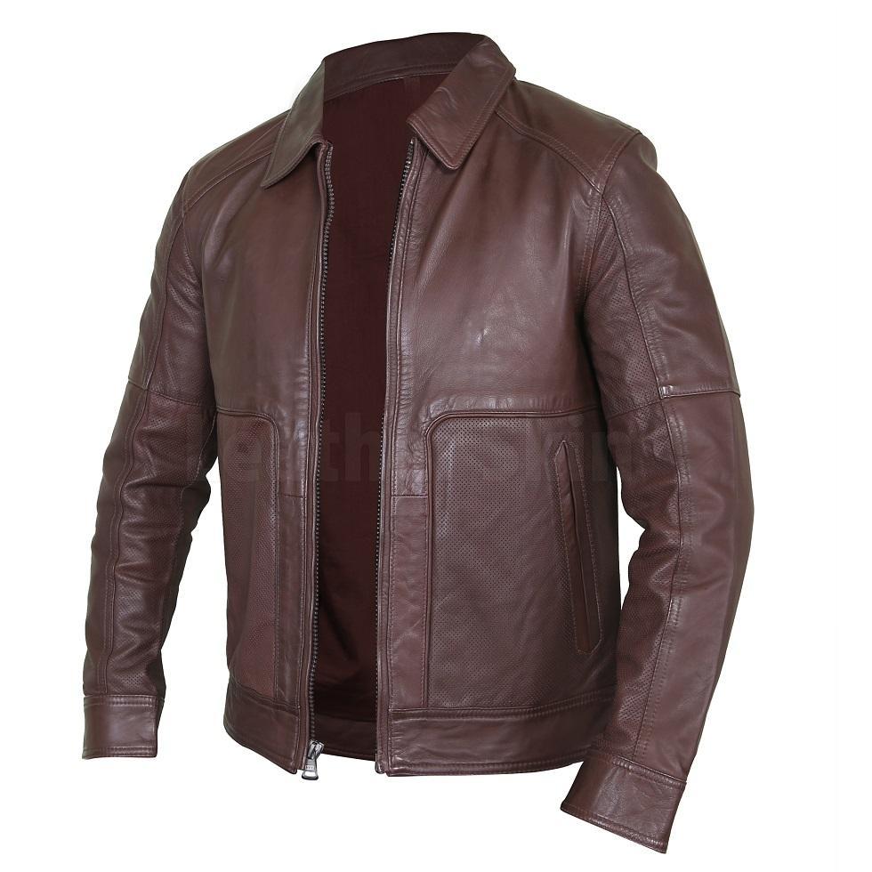 Exquisite Cedar Men’s Leather Jacket with a Shirt Collar