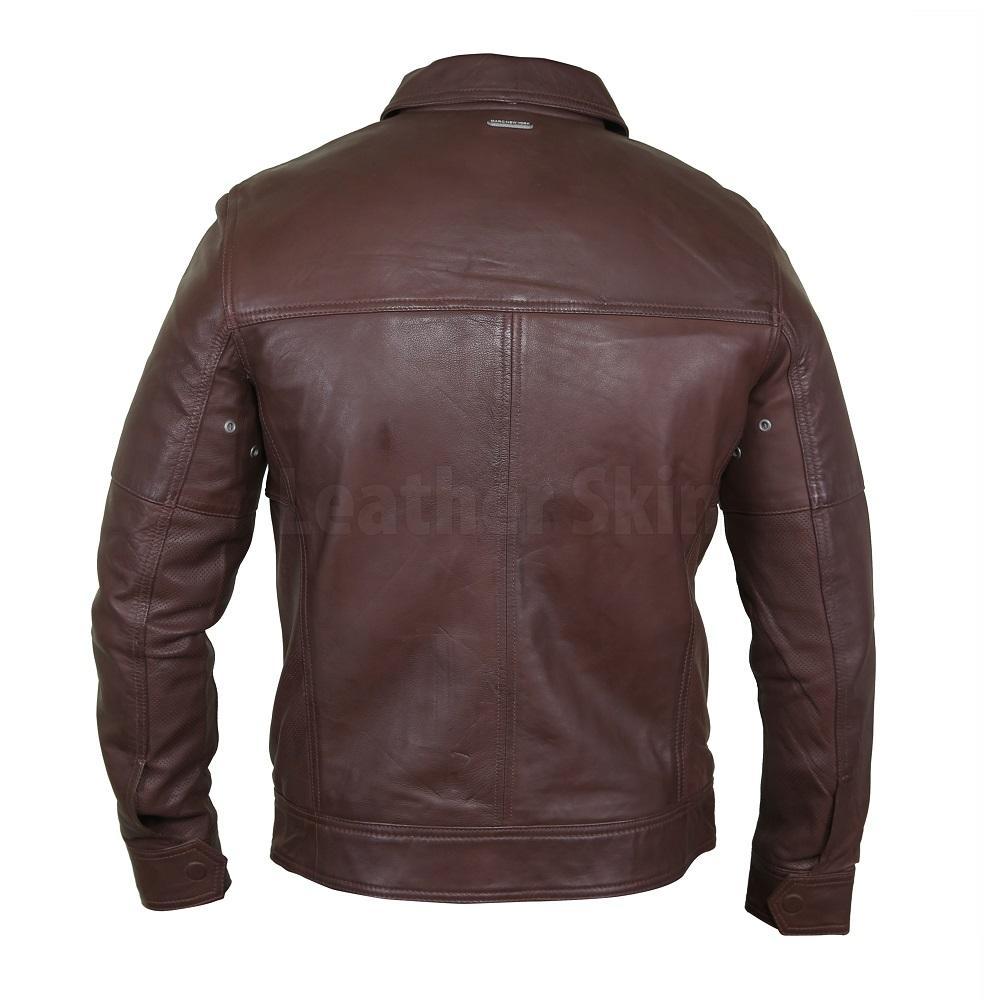 Exquisite Cedar Men’s Leather Jacket with a Shirt Collar