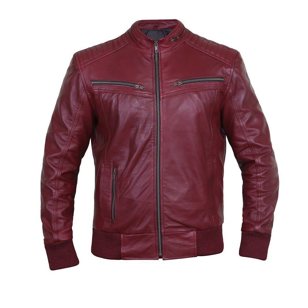 Flashy Sangria Leather Bomber Jacket