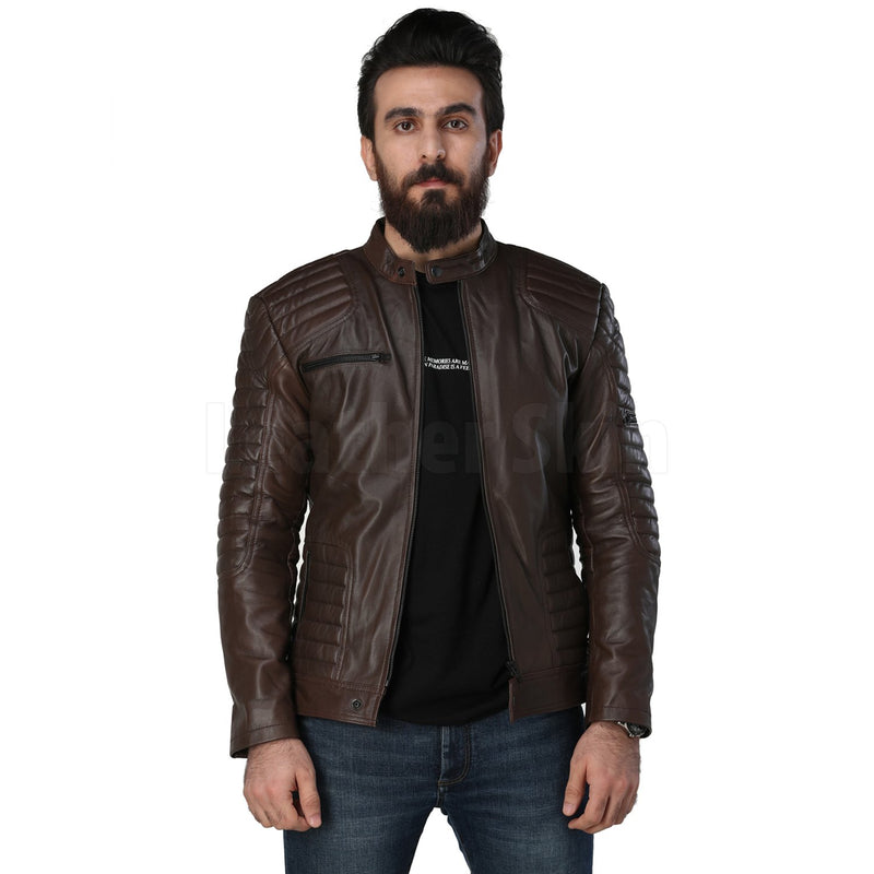 Justin Dark Brown Quilted Leather Jacket - Leather Skin Shop