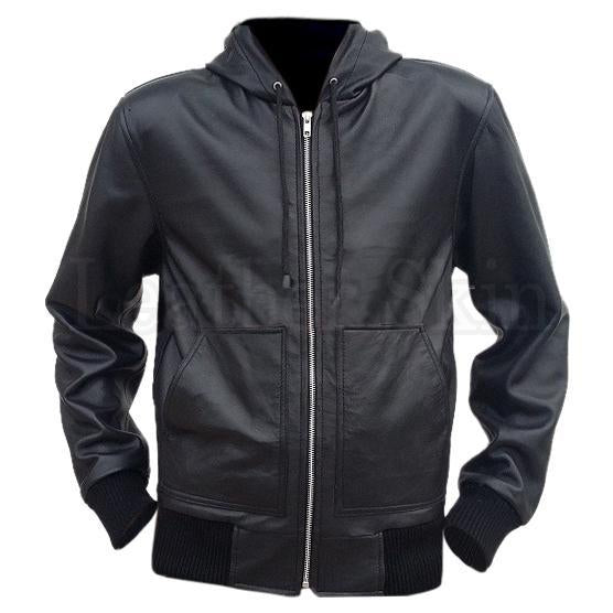 mens leather jacket with hoodie