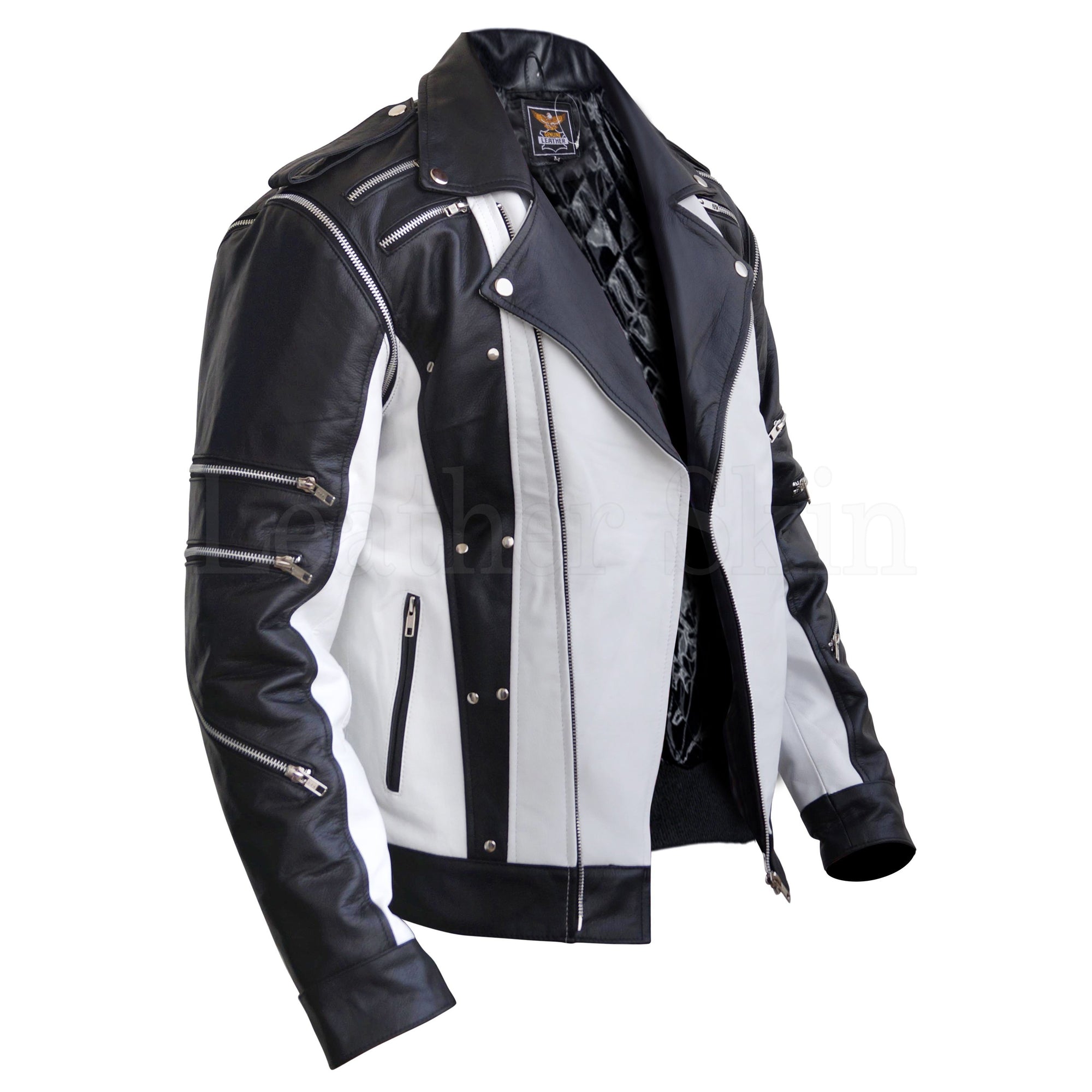 Men Black & White Thriller Premium Genuine Pure Real Leather Jacket ...