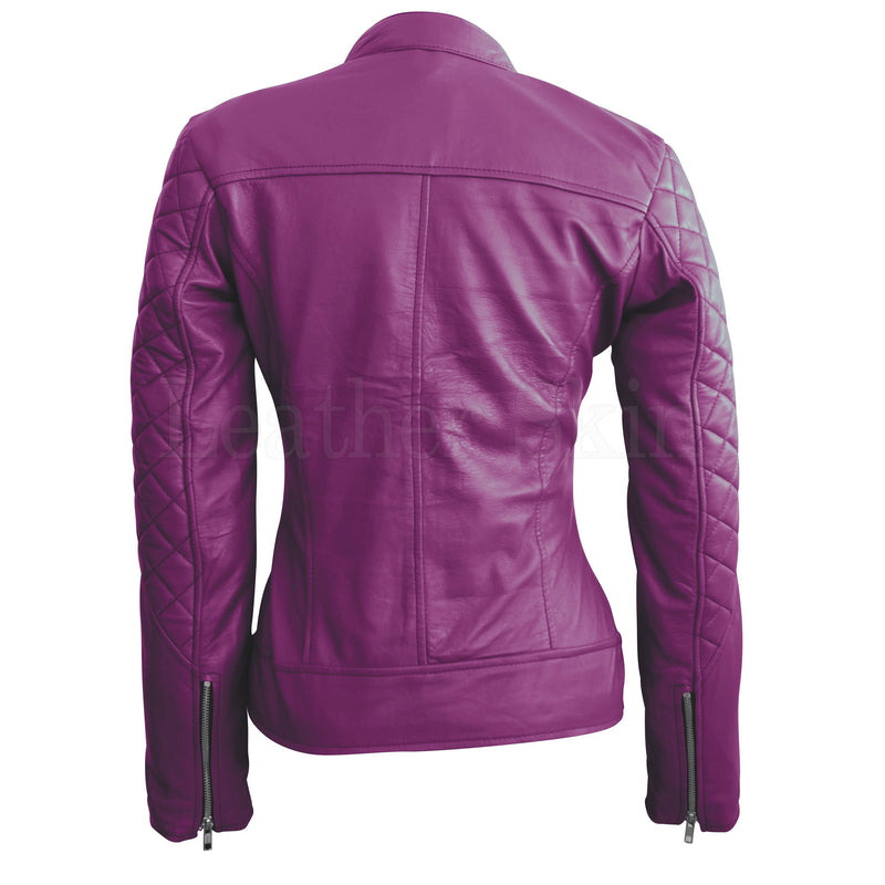 Leather Skin Women Purple Shoulder Quilted Genuine Leather Jacket ...