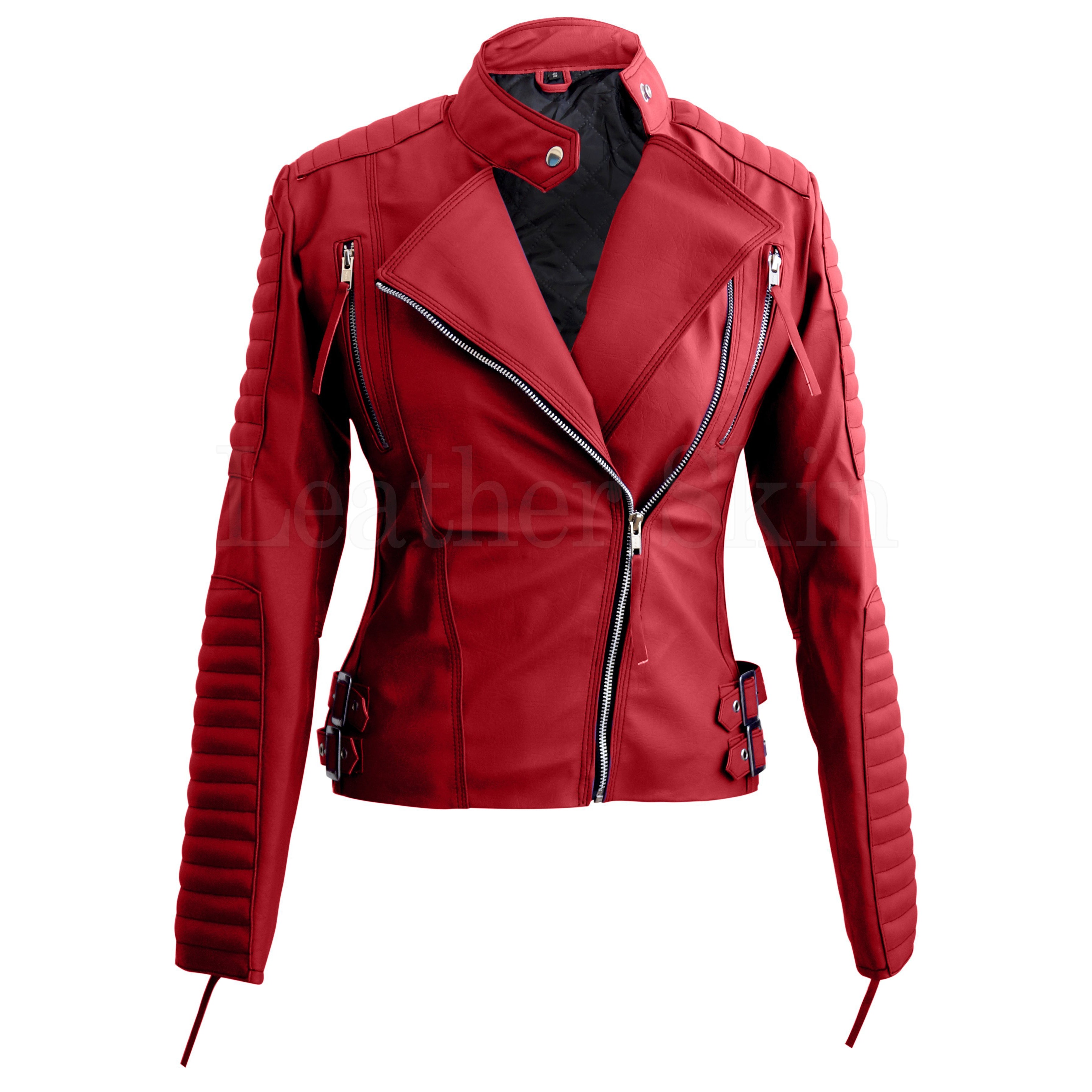 Leather Skin Red Women Ladies Brando Style Synthetic Leather Jacket ...