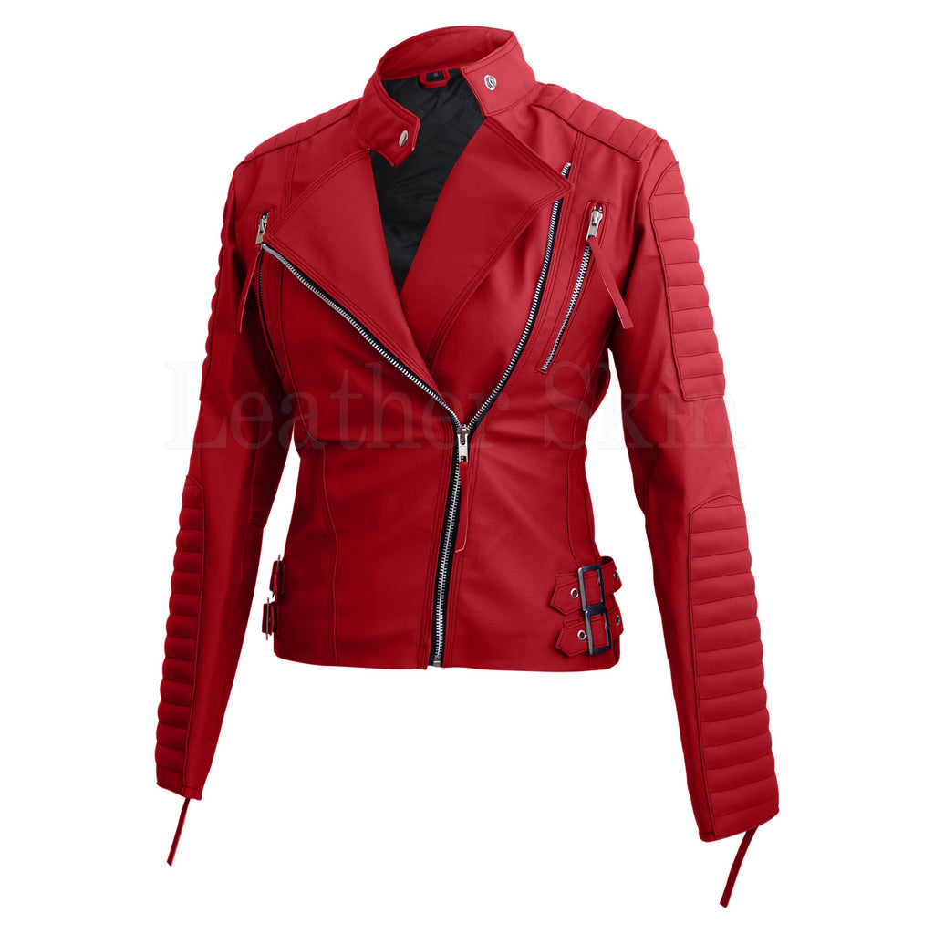 Leather Skin Red Women Ladies Brando Style Synthetic Leather Jacket ...