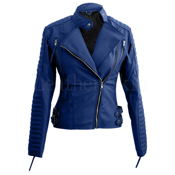 Leather Skin Blue Women Ladies Brando Style Synthetic Leather Jacket ...