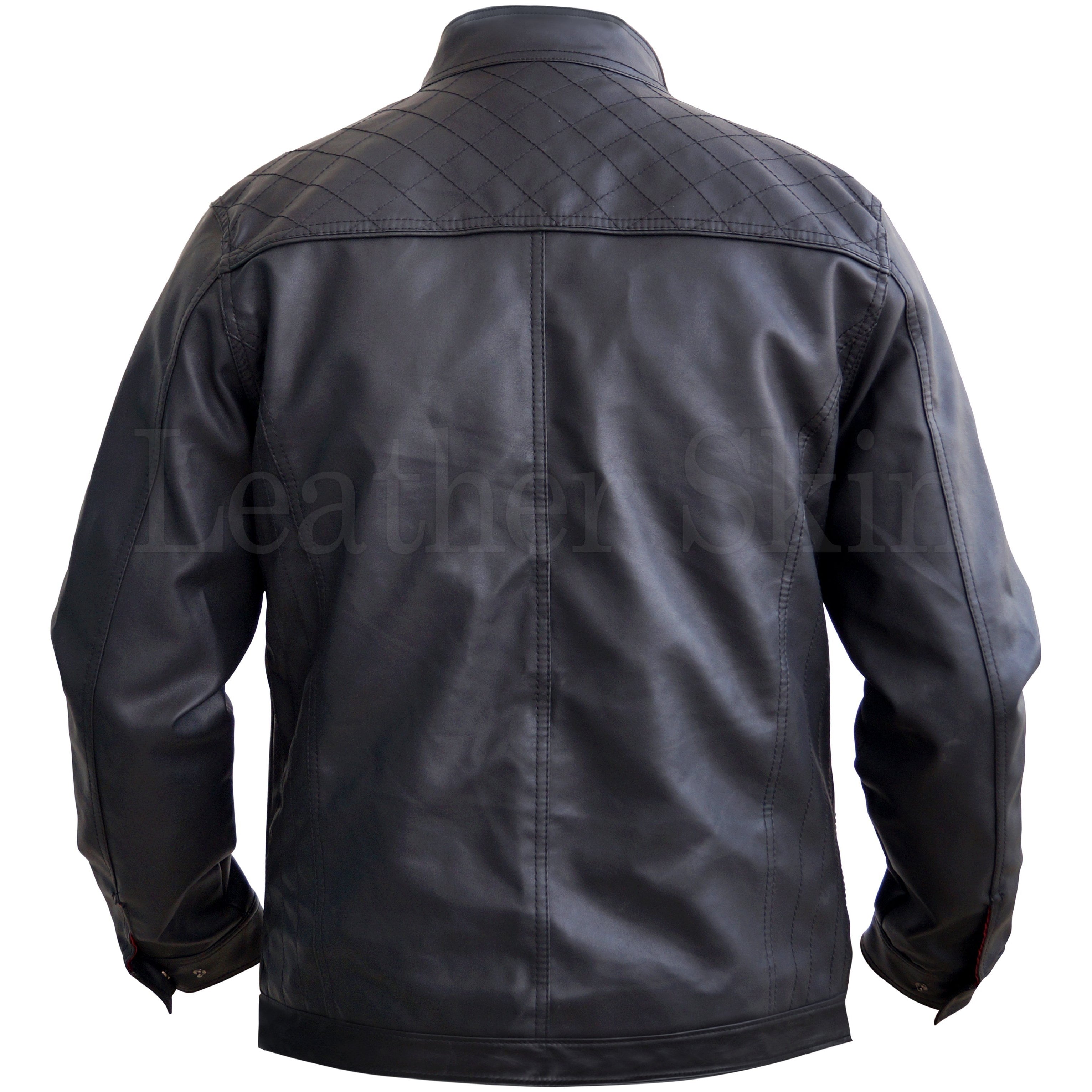 Black Crossed Shoulder Premium Genuine Pure Real Leather Jacket w/ Red ...