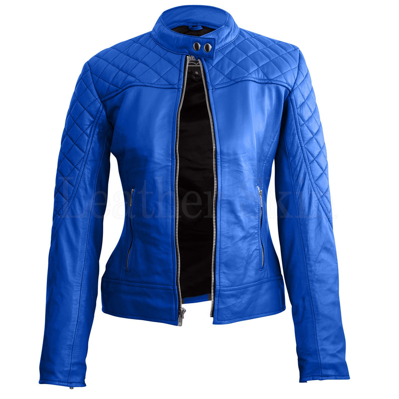 Leather Skin Women Blue Quilted Sexy Stylish Premium Genuine Leather J ...