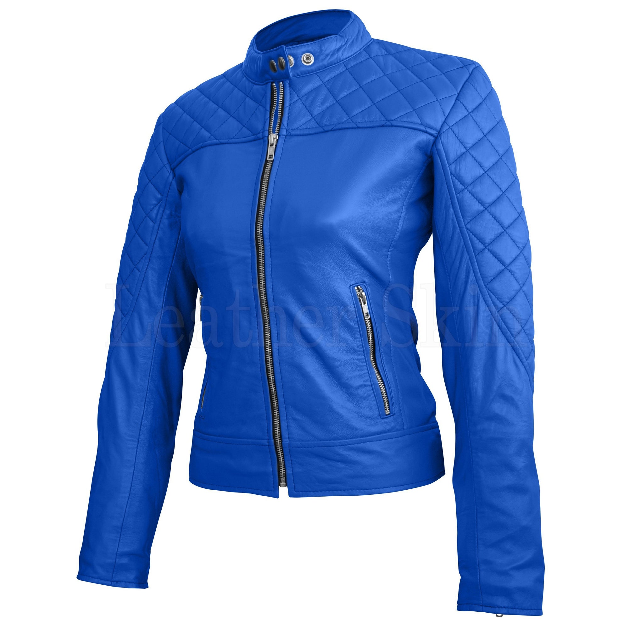 Leather Skin Women Blue Quilted Sexy Stylish Premium Genuine Leather J ...