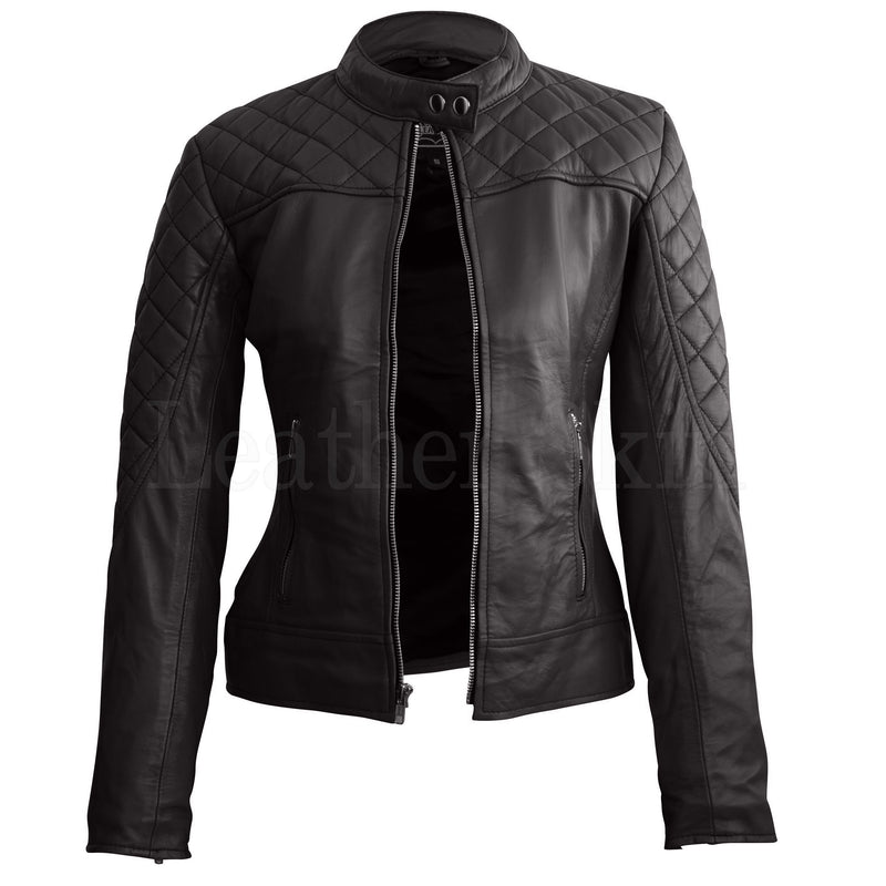 Leather Skin Women Black Quilted Genuine Leather Jacket - Leather Skin Shop