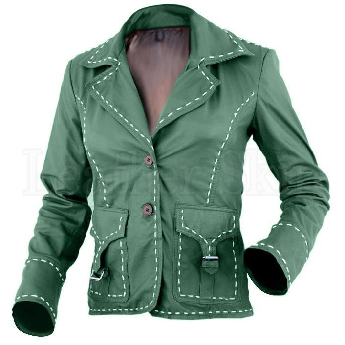 Carol Green Bomber Leather Jacket - Leather Skin Shop