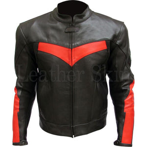 Leather Skin Black Red Biker Motorcycle Racing Genuine Leather Jacket ...