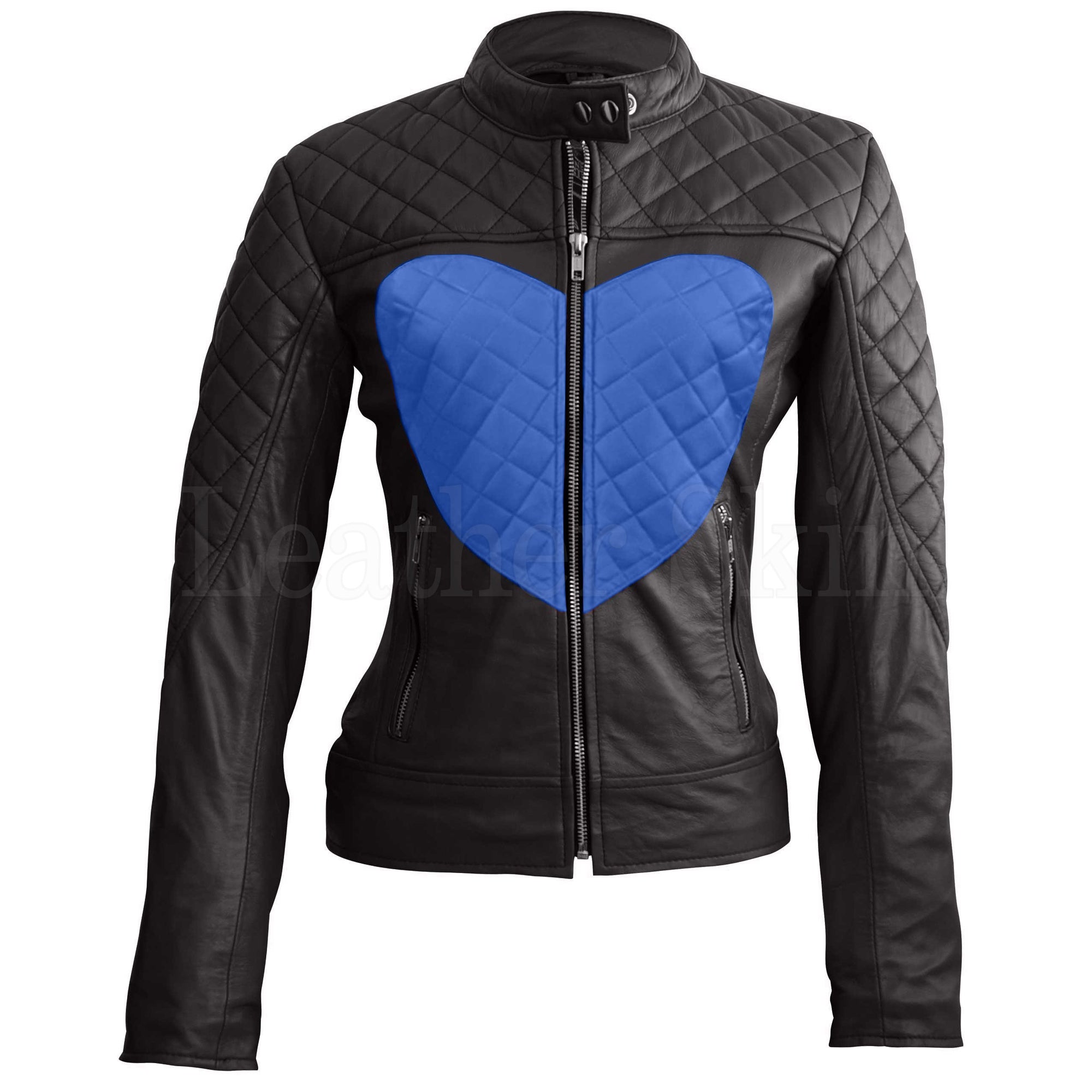 Luna Navy Blue Studded Leather Jacket - Leather Skin Shop
