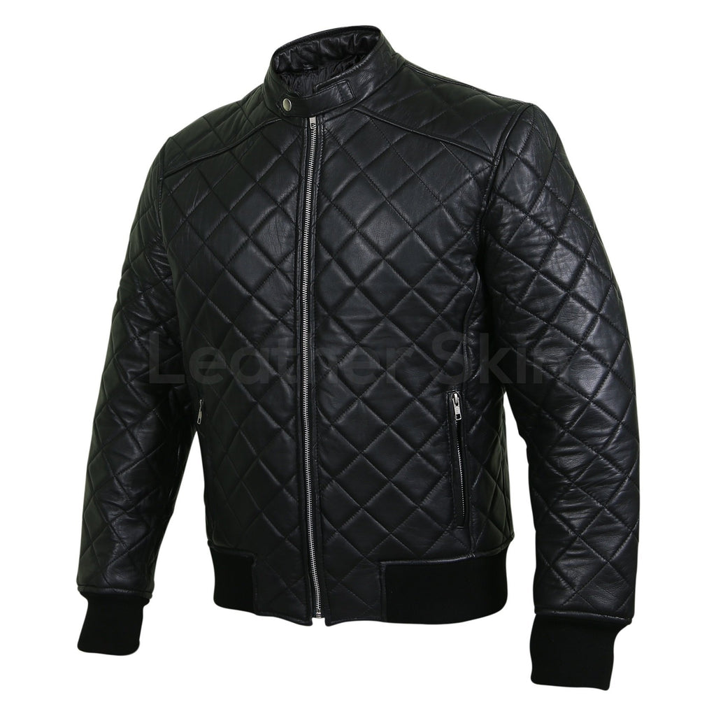 Leather Skin Men Black Diamond Quilted Genuine Leather Jacket – Leather ...