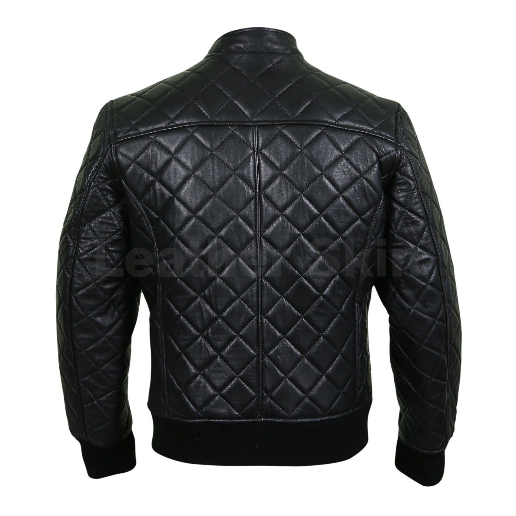 Leather Skin Men Black Diamond Quilted Genuine Leather Jacket - Leather ...