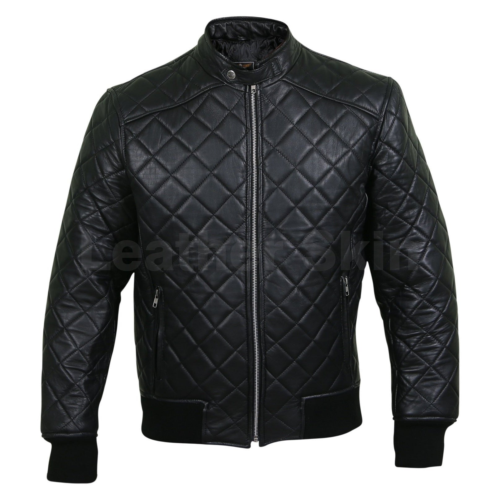 Leather Skin Men Black Diamond Quilted Genuine Leather Jacket Leather Skin Shop 