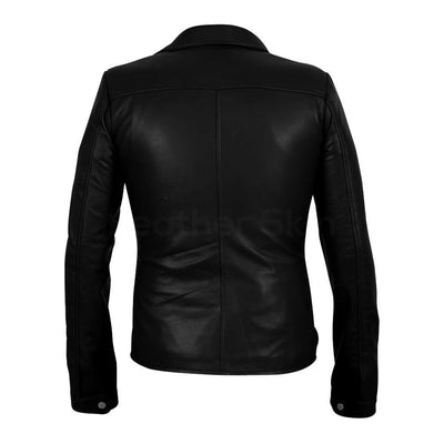 Leather Skin Women Black Belted High Quality Leather Jacket with Red L ...