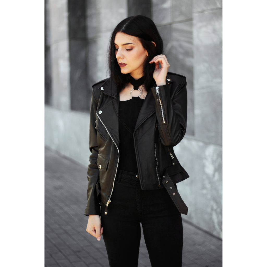 ladies black leather jacket