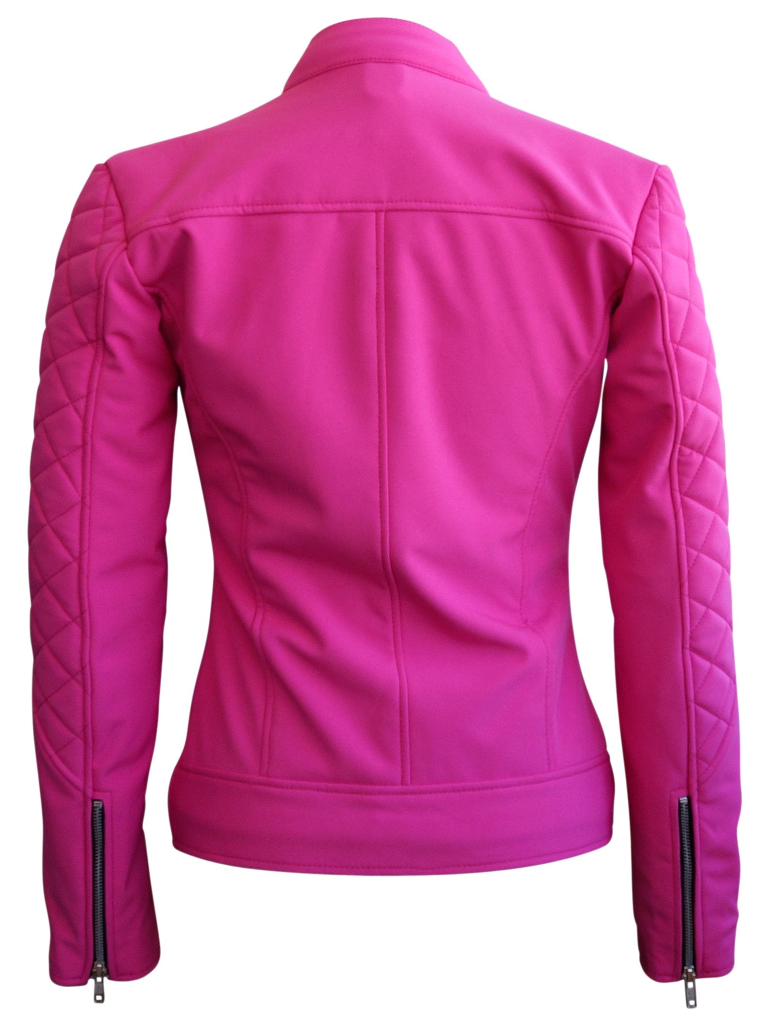 Women Pink Softshell Quilted Jacket with Black Lining - Leather Skin Shop