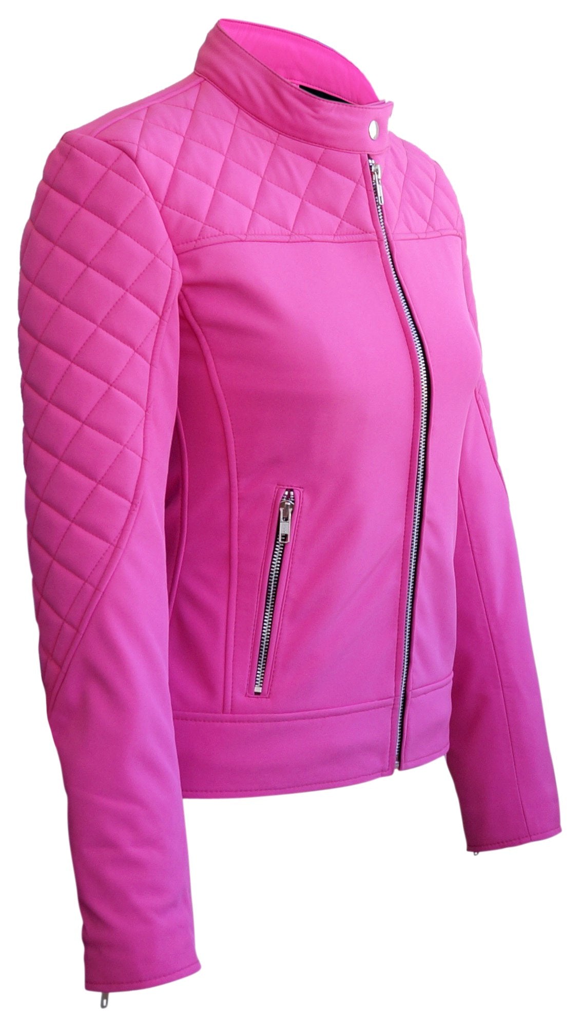 Women Pink Softshell Quilted Jacket with Black Lining - Leather Skin Shop