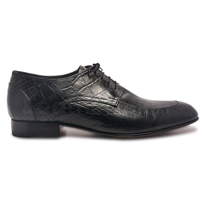 Men Black Derby Leather Shoes with Crocodile Pattern - Leather Skin Shop