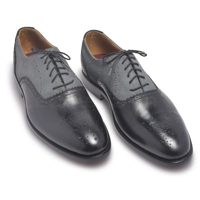 Men Black Gray Brogue Two Tone Genuine & Suede Leather Shoes - Leather ...