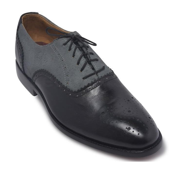Men Black Gray Brogue Two Tone Genuine & Suede Leather Shoes - Leather ...