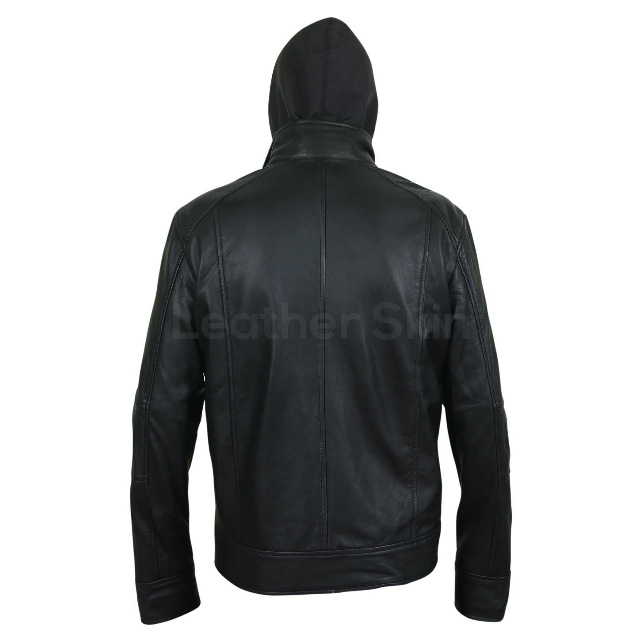 Leather Skin Men Black Fashion Hooded Premium Genuine Leather Jacket