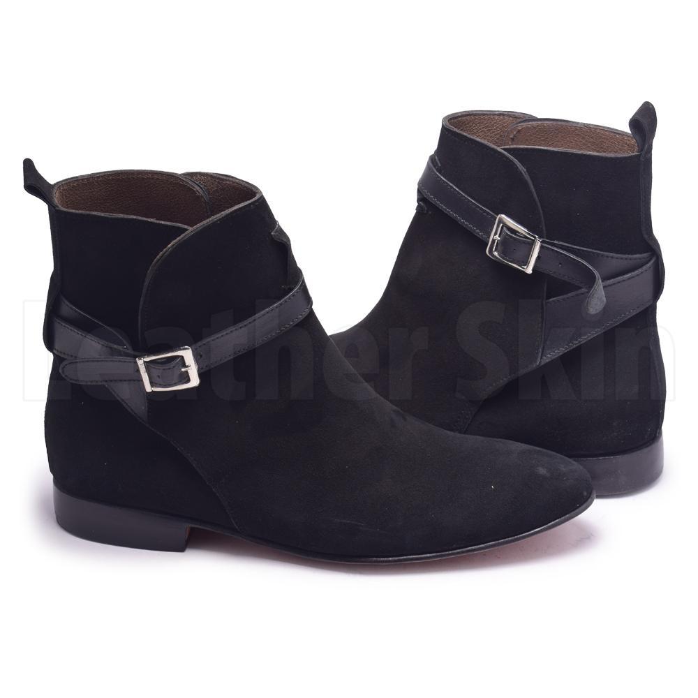 Men Black Jodhpurs Sude Leather Boots with Genuine Leather Handmade St ...