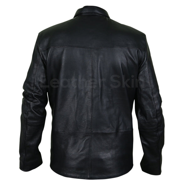 Men Black Leather Coat with button closure chest pockets and front ...
