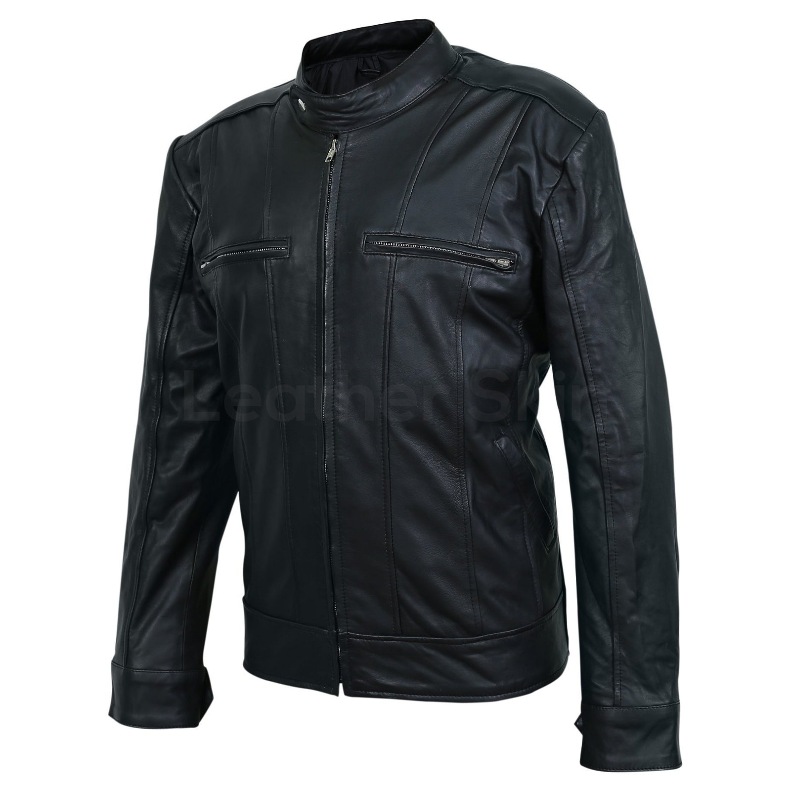 Men Red Genuine Leather Jacket with Black Diamond Quilted Shoulders -  Leather Skin Shop
