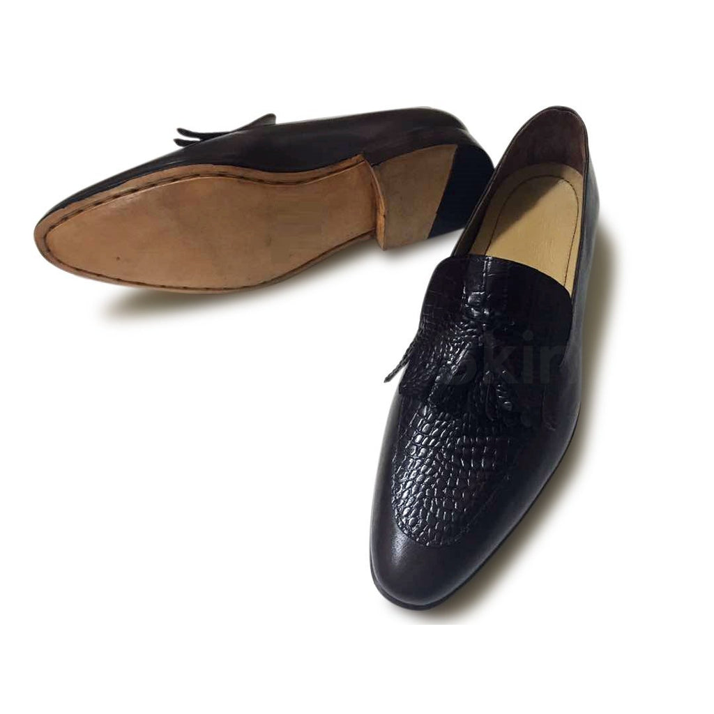 Men Black Moccasins Tassel Handmade Genuine Leather Shoes - Leather ...