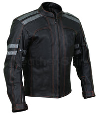 Men Black Motorcycle Biker Leather Jacket with Red Stitching - Leather ...