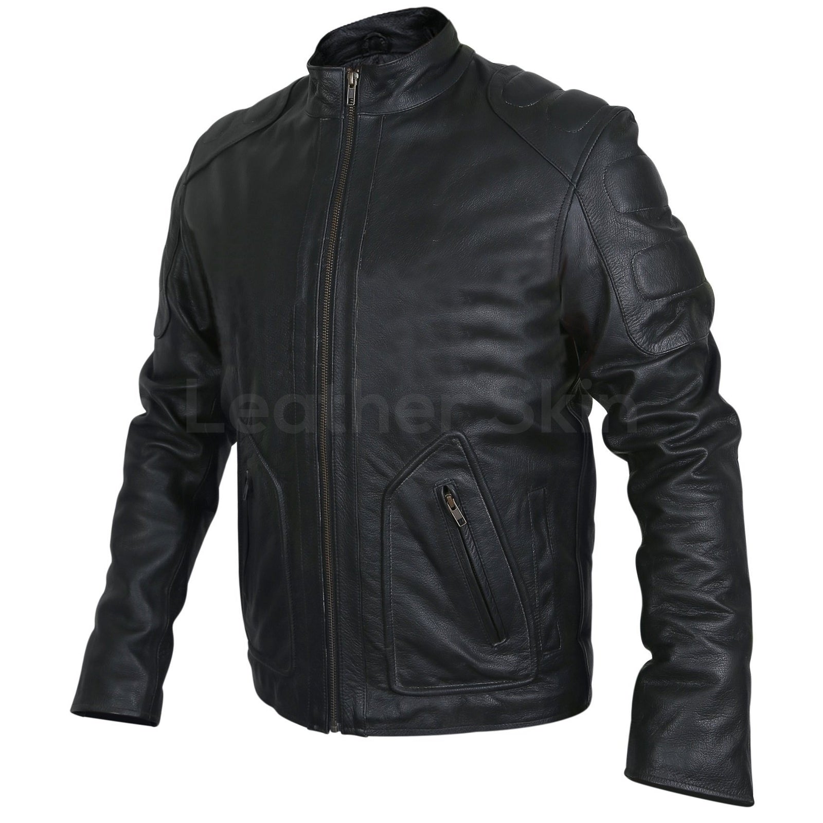 Mens Black Leather Jacket - Studded Spiked Studs Punk Asymmetrical