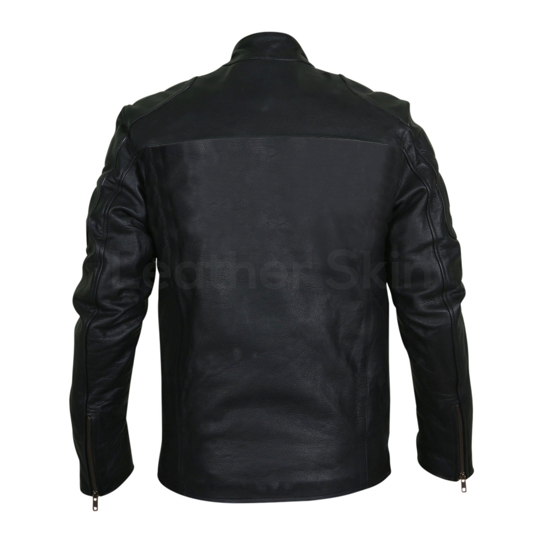 Men Black Motorcycle Genuine Leather Jacket with Shoulder Pads ...