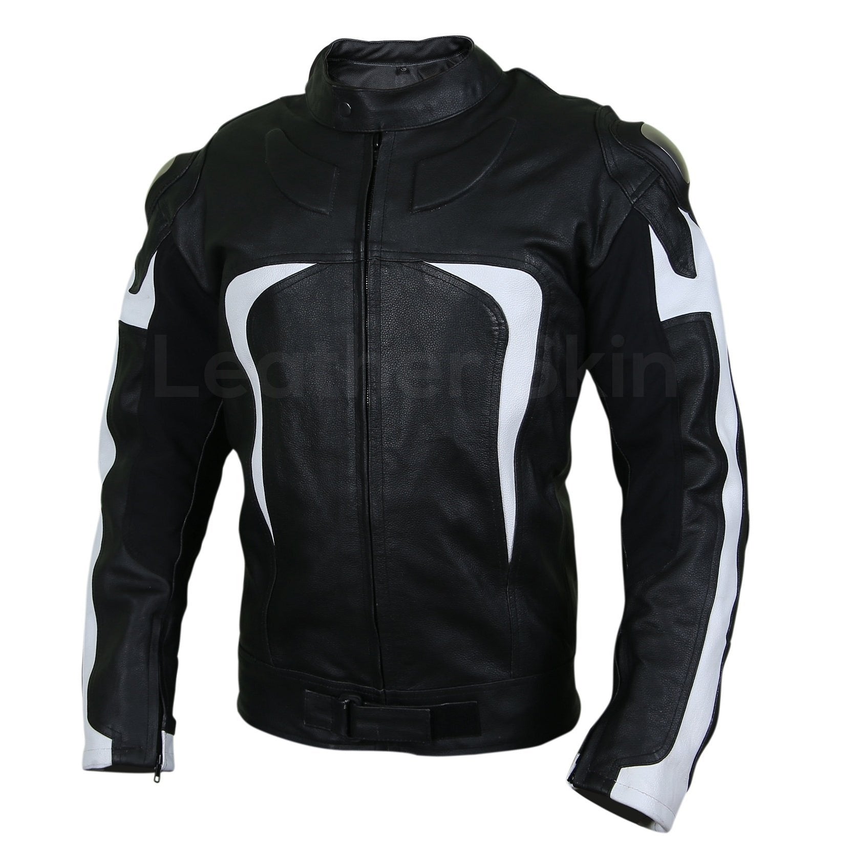 Men Black Brando Motorcycle Leather Jacket with shoulder epaulets