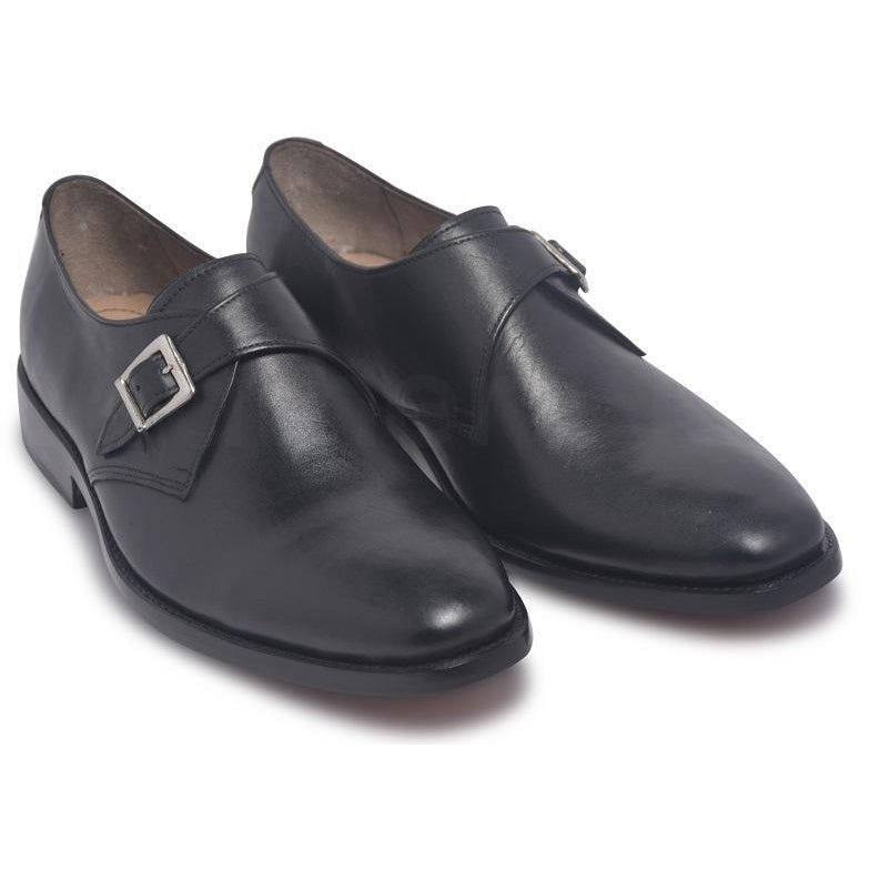 Men Black Single Monk Strap Genuine Leather Shoes