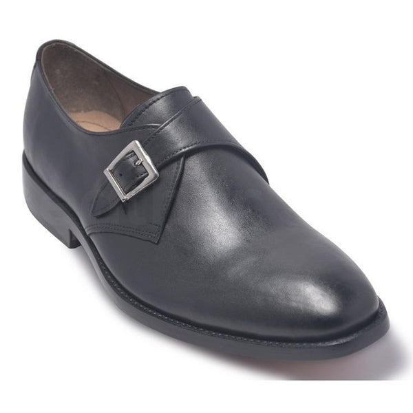 Men Black Single Monk Strap Genuine Leather Shoes - Leather Skin Shop