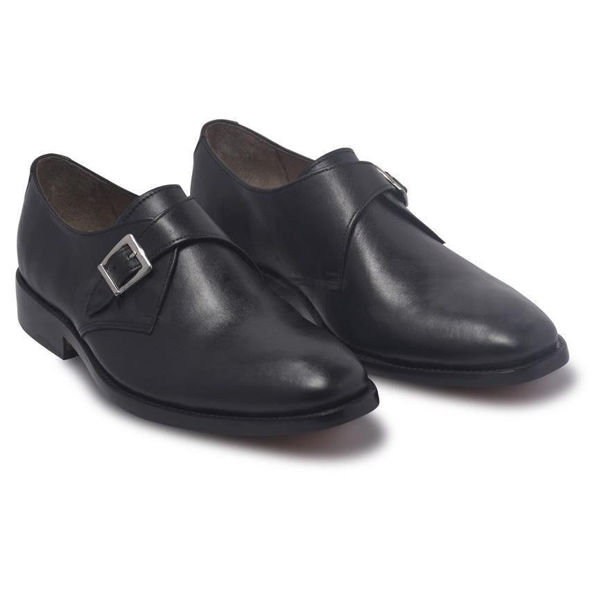 Men Black Single Monk Strap Genuine Leather Shoes - Leather Skin Shop