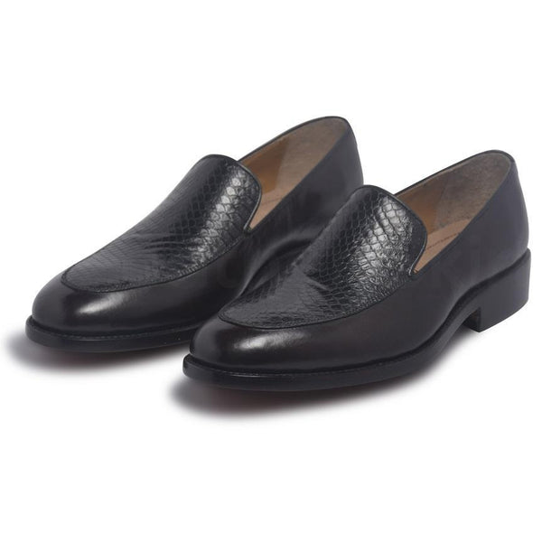 Men Black Slip-On Loafer Textured Top Genuine Leather Shoes - Leather ...