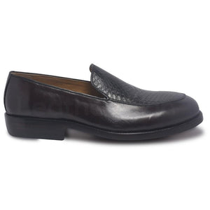 Men Black Slip-On Loafer Textured Top Genuine Leather Shoes - Leather ...