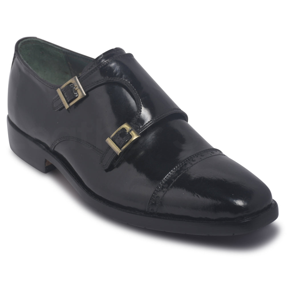 Men Black Monk Strap Genuine Leather Shoes - Leather Skin Shop